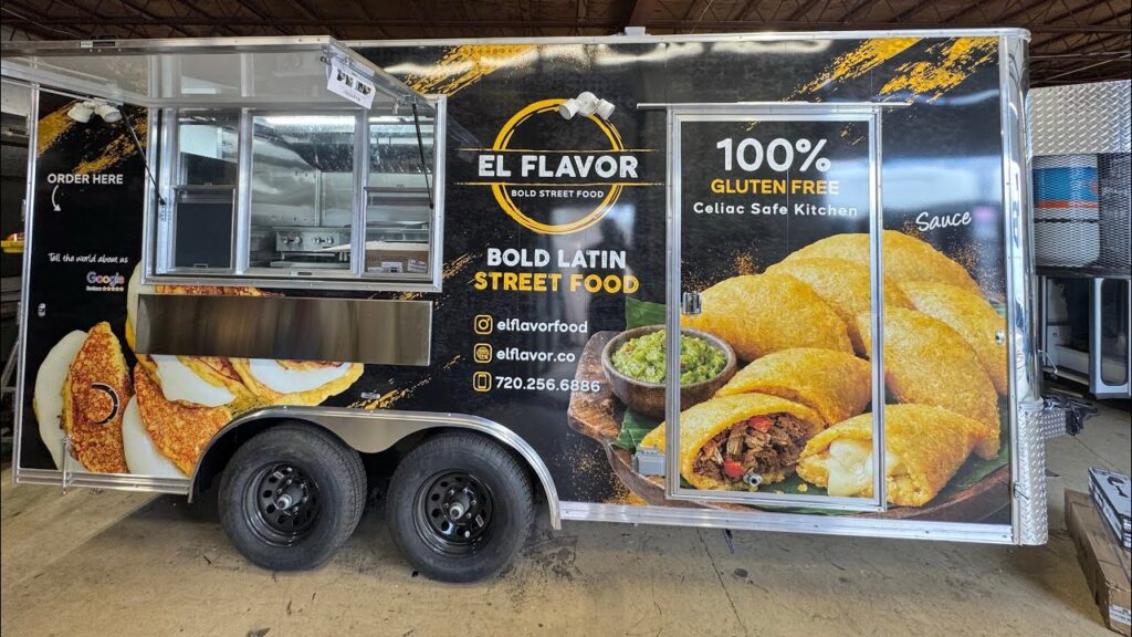 El Flavor 16ft gluten-free Latin food trailer built by Zion Foodtrucks for Aurora Colorado
