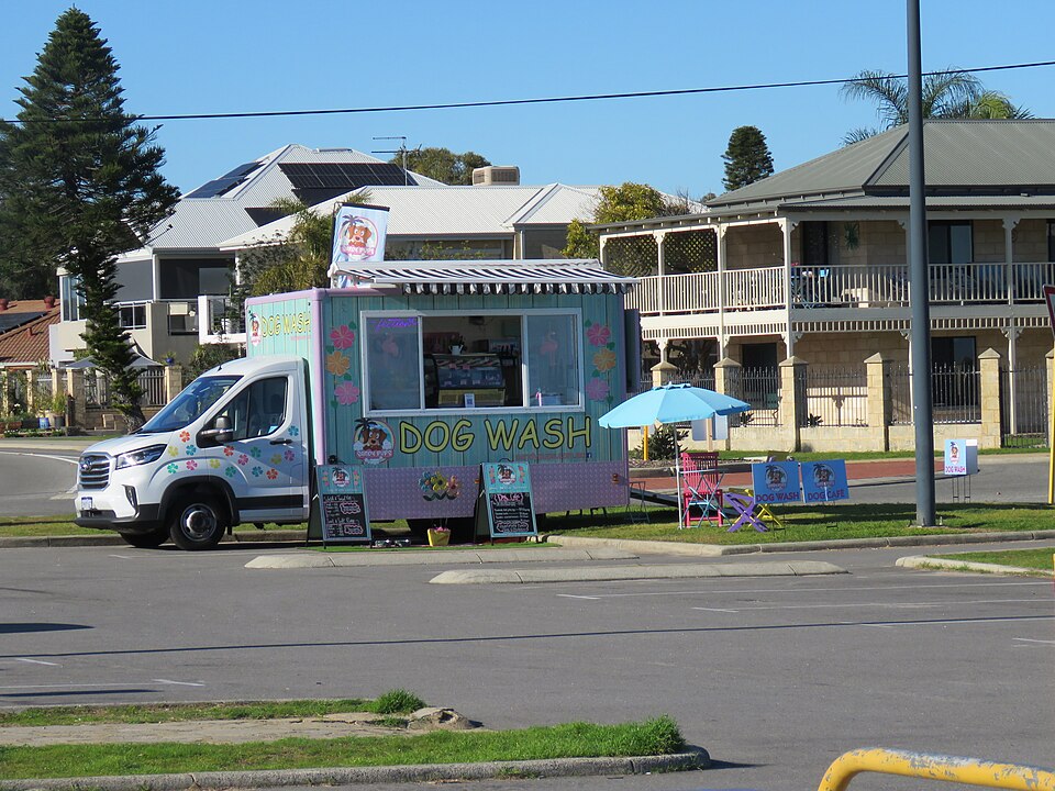 Mobile dog wash and grooming unit