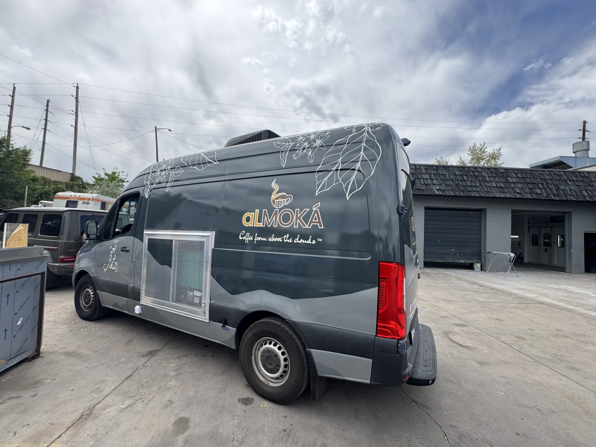 alMOKA coffee Sprinter van for Chicago and northern Illinois with service window open