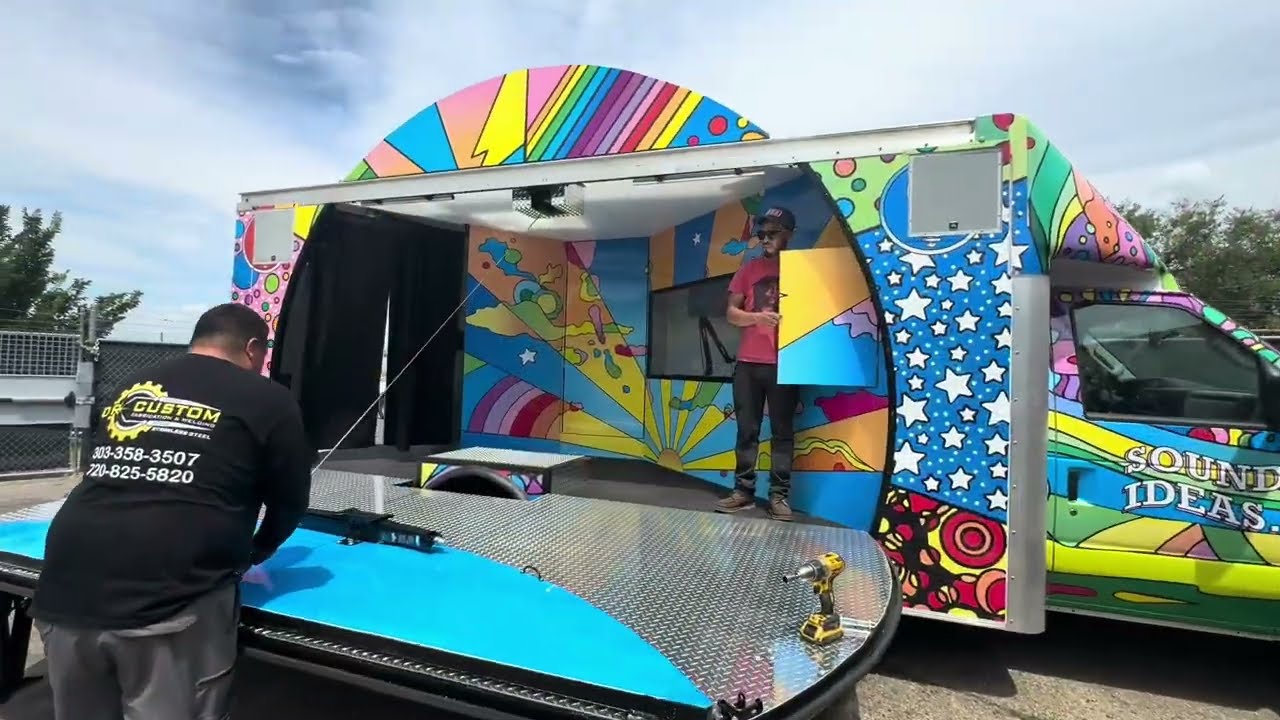 Fold down stage open on the mobile stage truck built for Carson City, Nevada