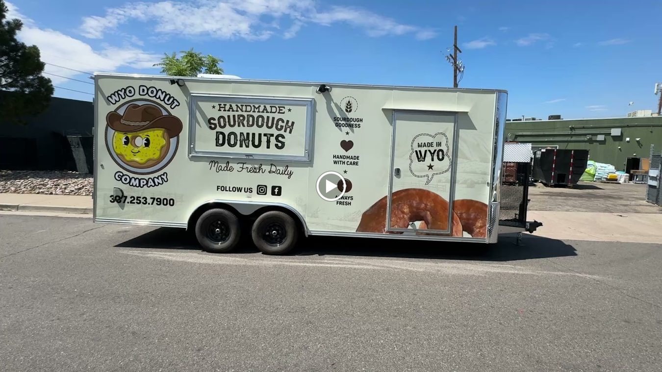 Twenty foot sourdough donut trailer built for Casper, Wyoming, curb side with the full wrap